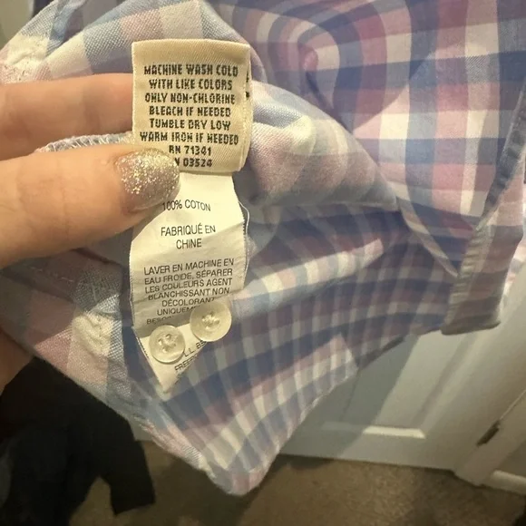 LL Bean Half Button Pullover Hidden Women's Plaid Shirt Size Small 100% Cotton - Picture 3 of 6